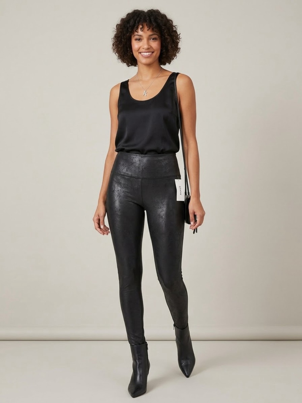 NWT SPANX Faux Leather Leggings Black High Waist Shaping Pants Large